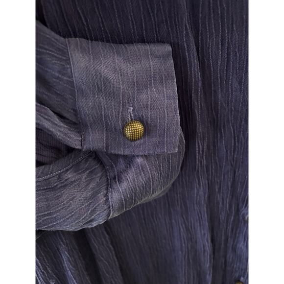 Soft Surroundings Womens Roxana Crinkle Button Down Top 3X Blue Textured Blouse - Picture 3 of 7